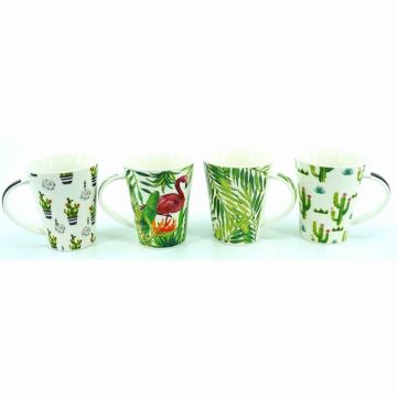 Porcelein mug tropical x4